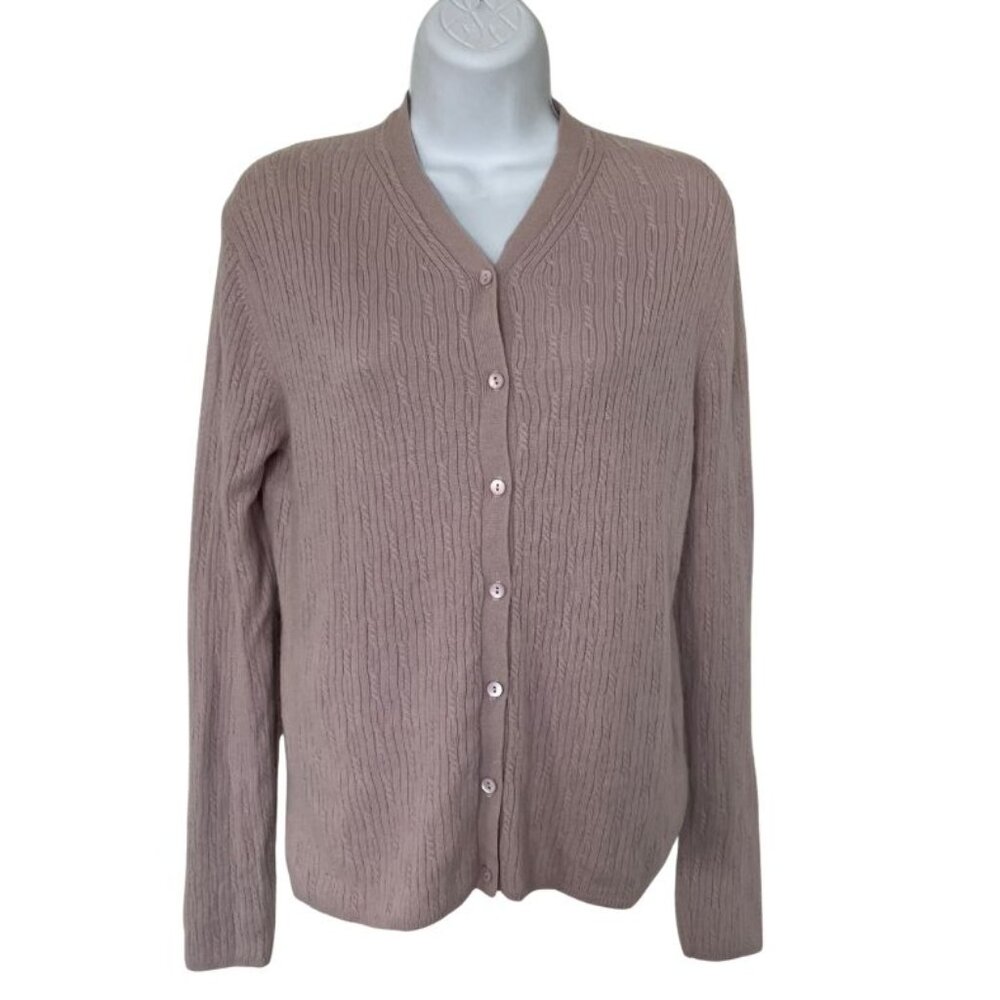 Vintage Y2K Neiman Marcus Cashmere Cardigan Purple Cable Knit Sz M Women